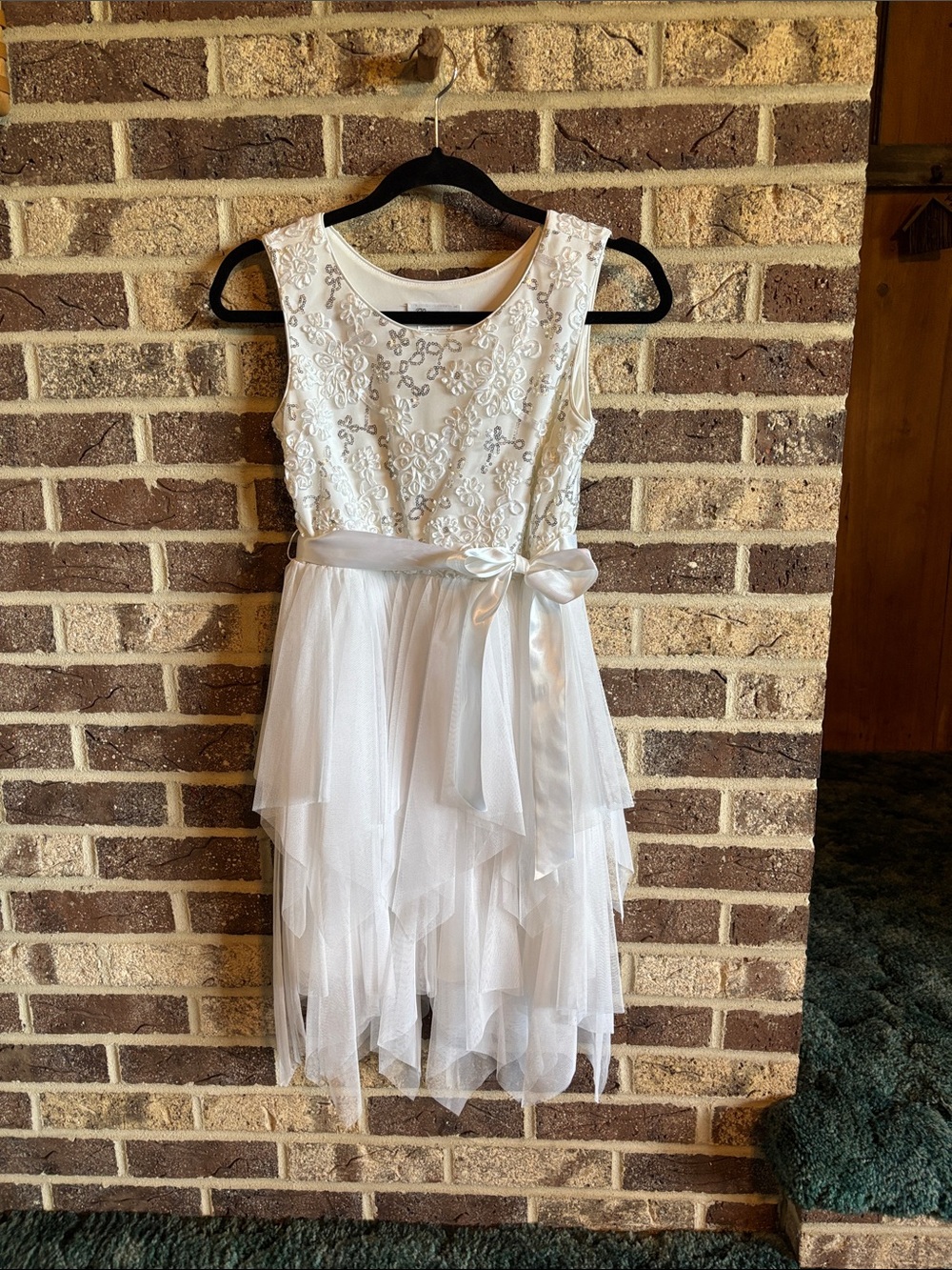 Bonnie Jean White Party Dress with Satin Trim